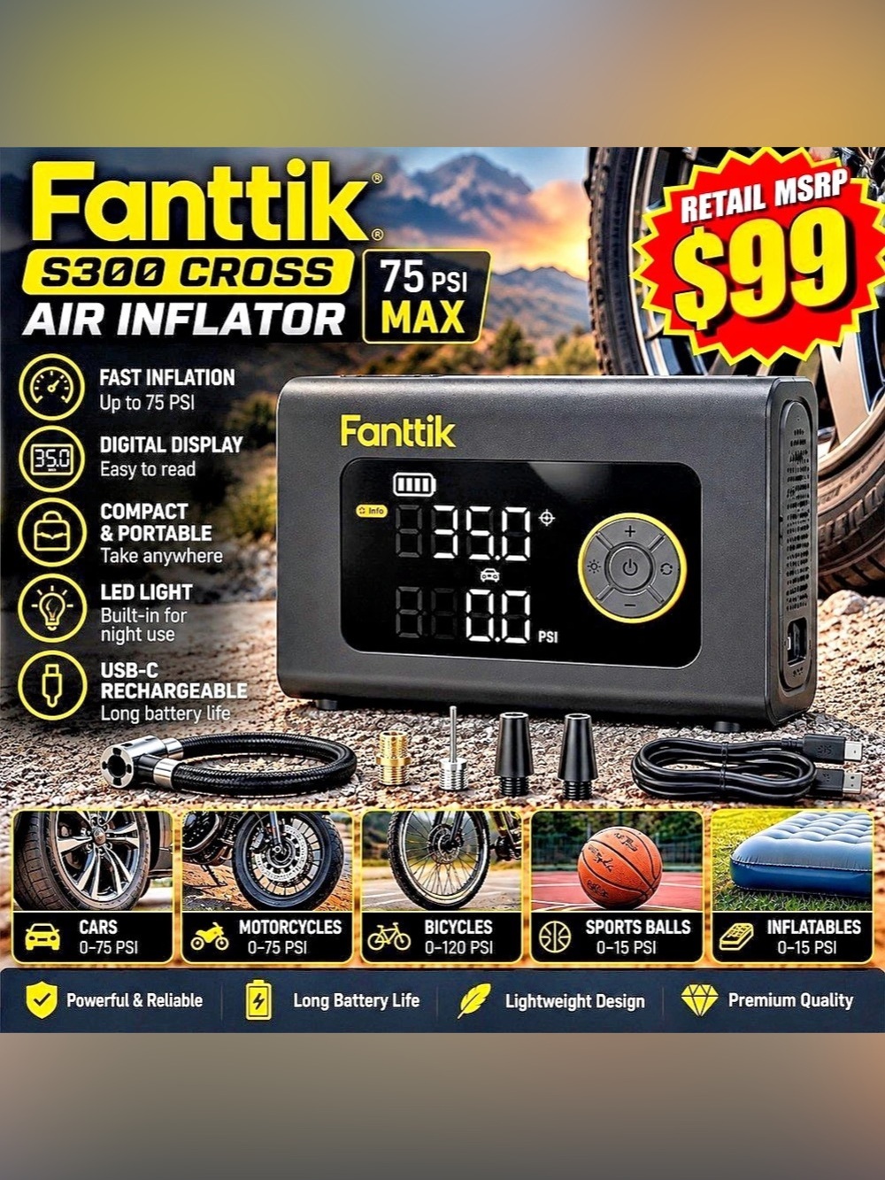 Fanttik S300 Cross Portable Air Inflator NWT